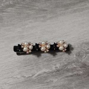 Sparkling Faux Pearl, Rhinestone, Gold-Tone Black Hair Clip